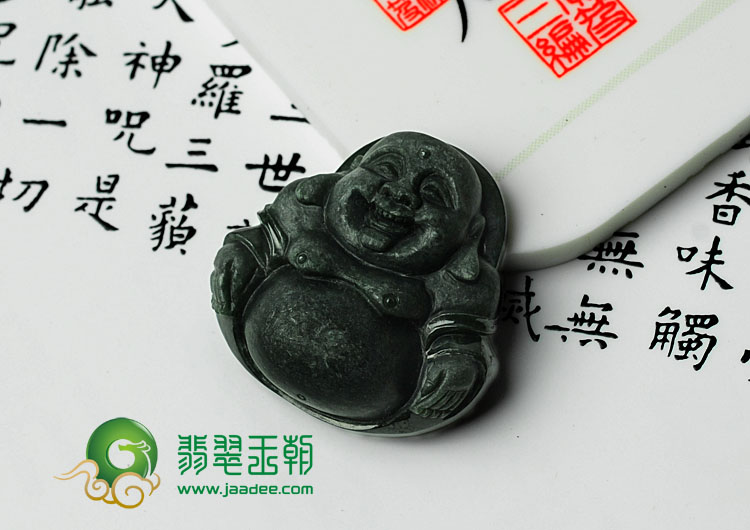 糯冰种墨翠缅甸翡翠玉佛挂件