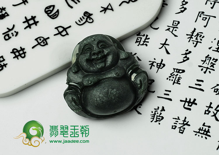 糯冰种墨翠缅甸翡翠玉佛挂件
