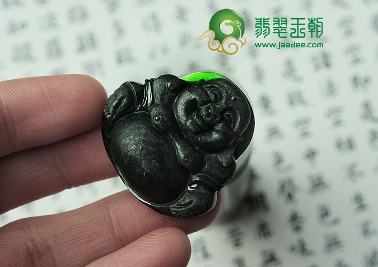糯冰种墨翠缅甸翡翠玉佛挂件