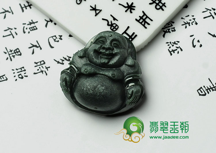 糯冰种墨翠缅甸翡翠玉佛挂件