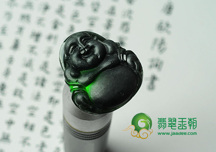 糯冰种墨翠缅甸翡翠玉佛挂件