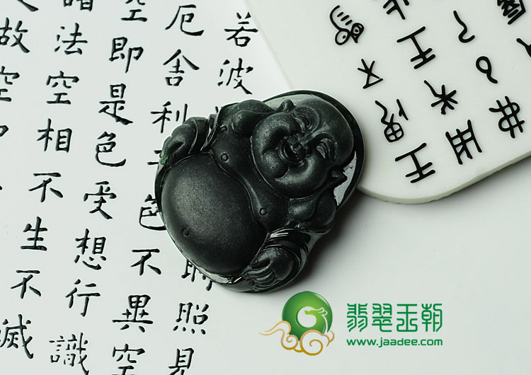 糯冰种墨翠缅甸翡翠玉佛挂件