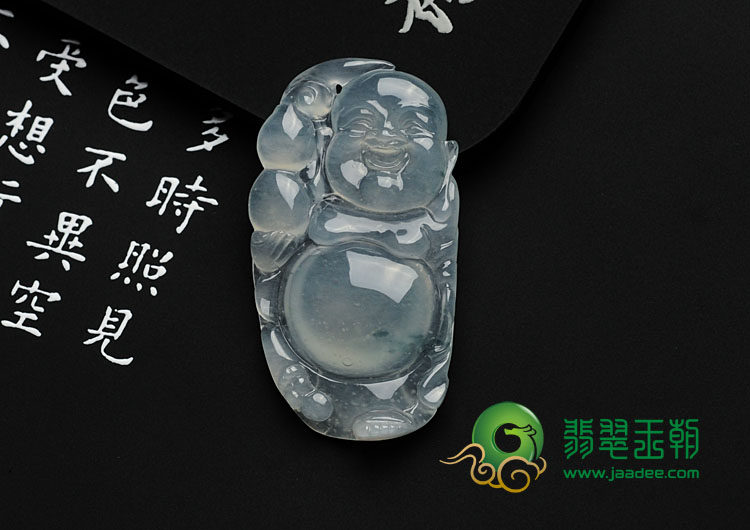 冰玻种飘花缅甸翡翠逍遥佛挂件