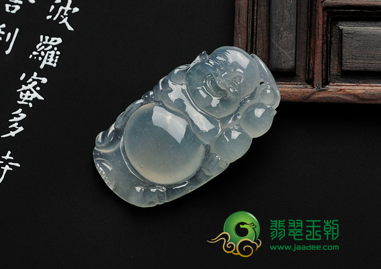 冰玻种晴水缅甸翡翠逍遥佛挂件