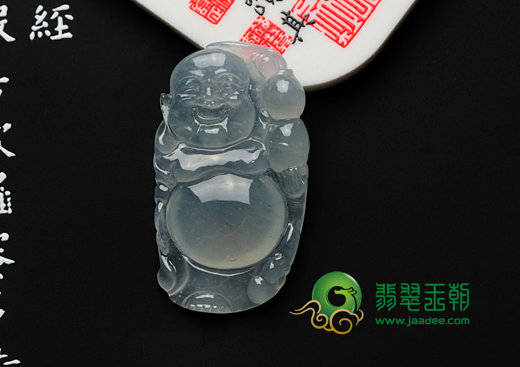 冰玻种晴水缅甸翡翠逍遥佛挂件