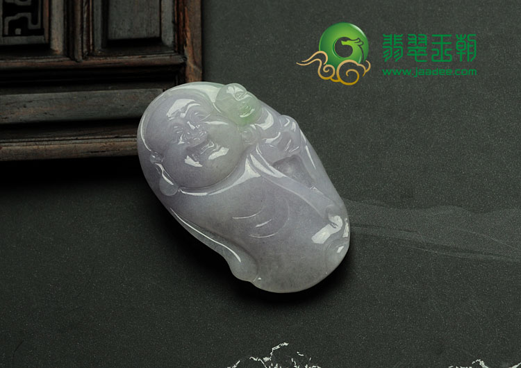 糯冰种春带彩缅甸翡翠送子玉佛挂件