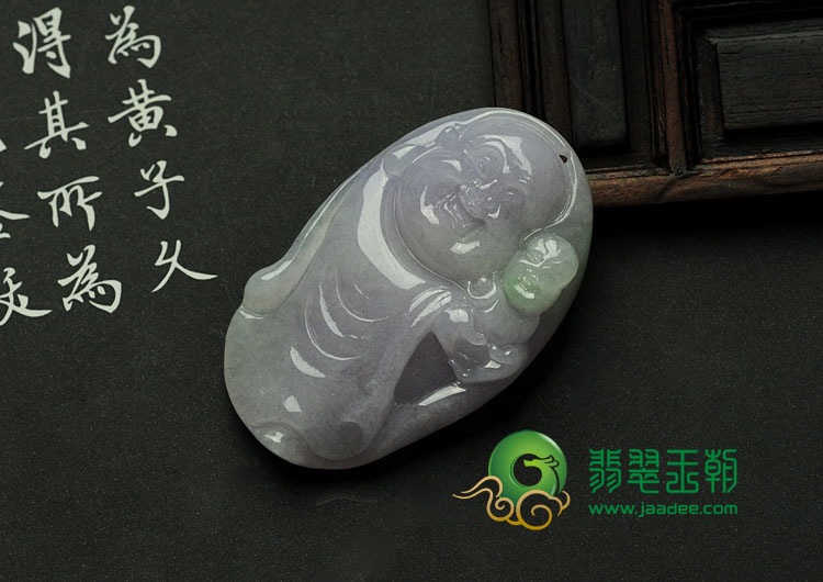 糯冰种春带彩缅甸翡翠送子玉佛挂件