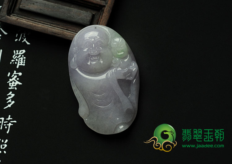 糯冰种春带彩缅甸翡翠送子玉佛挂件