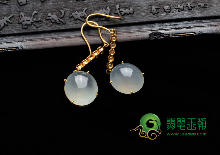 冰种缅甸翡翠包玫瑰金耳坠（真钻）