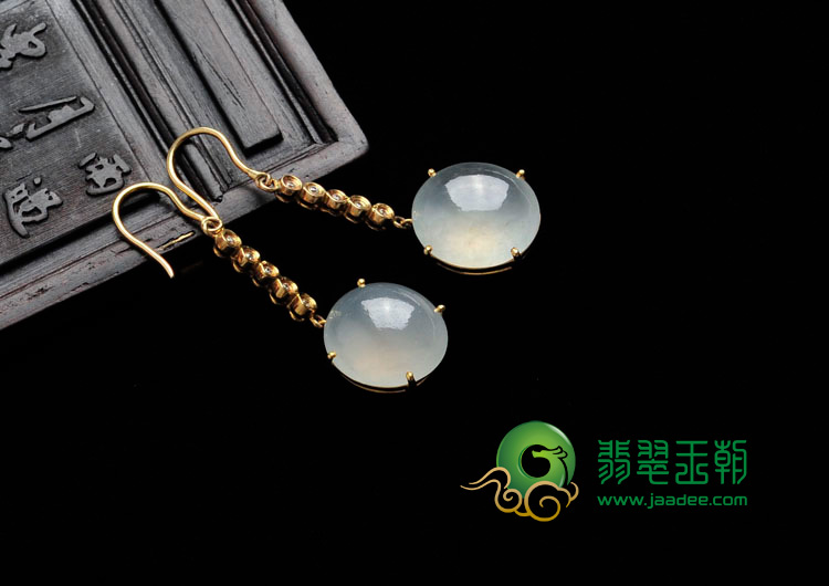 冰种缅甸翡翠包玫瑰金耳坠（真钻）
