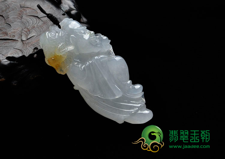 冰种略带黄翡缅甸翡翠长寿翁挂件