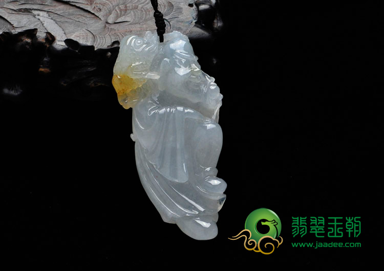 冰种略带黄翡缅甸翡翠长寿翁挂件