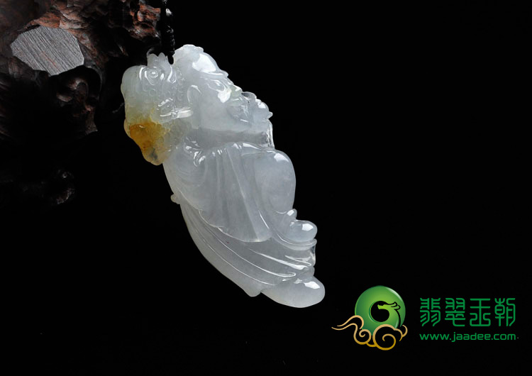 冰种略带黄翡缅甸翡翠长寿翁挂件