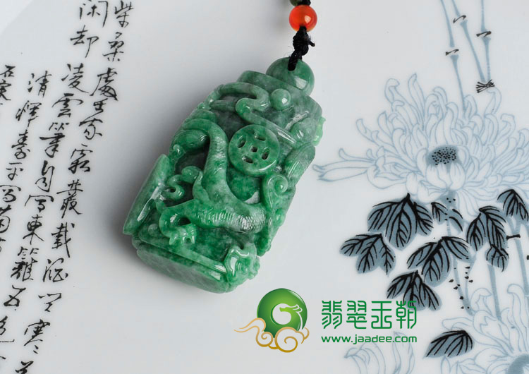 糯冰种豆绿缅甸翡翠生意兴隆挂件