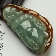 糯冰种褐黄翡缅甸翡翠观音头挂件