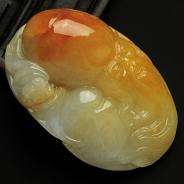 糯冰种红黄翡缅甸翡翠寿星头挂件
