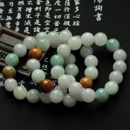 糯冰种三彩缅甸翡翠手链（单件）