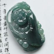 冰种蓝晴水缅甸翡翠降龙罗汉挂件