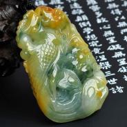 糯冰种黄翡飘花缅甸翡翠有凤来仪挂件