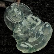 冰种飘花缅甸翡翠观音挂件