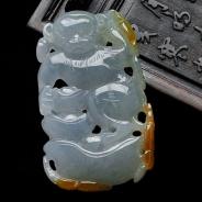 冰种晴水带黄翡缅甸翡翠招财灵猴挂件
