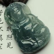 冰玻种蓝晴水飘花缅甸翡翠观音挂件