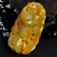 糯冰种黄翡略飘翠缅甸翡翠生意兴隆挂件