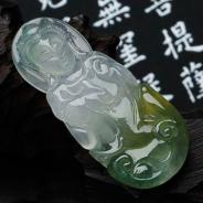 冰种三彩缅甸翡翠观音挂件