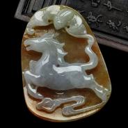 糯冰种褐黄翡缅甸翡翠马上福到挂件