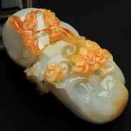 糯冰种红黄翡缅甸翡翠双喜临门手玩件