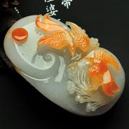 糯冰种红黄翡缅甸翡翠双喜临门手玩件