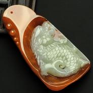 糯冰种红翡缅甸翡翠鱼龙变挂件