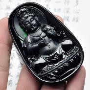 冰种墨翠缅甸翡翠莲座观音挂件