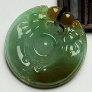 冰种黄翡晴水缅甸翡翠双龙戏珠挂件