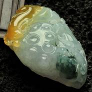 糯冰种黄翡飘花缅甸翡翠年年有余挂件