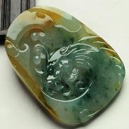 冰种黄翡飘花缅甸翡翠龙凤呈祥挂件