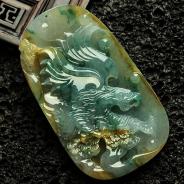 冰种黄翡飘花缅甸翡翠大展鸿图挂件