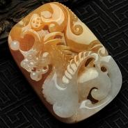 糯冰种红黄翡缅甸翡翠龙凤呈祥挂件