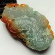 冰种红黄翡略飘花缅甸翡翠丹凤朝阳手玩件