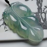 冰种飘花缅甸翡翠叶子挂件