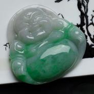 糯冰种豆色缅甸翡翠玉佛挂件