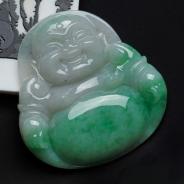 糯冰种豆色缅甸翡翠玉佛挂件