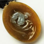 冰种褐黄翡缅甸翡翠龙行如意挂件