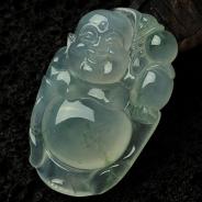 冰玻种飘花缅甸翡翠逍遥佛挂件