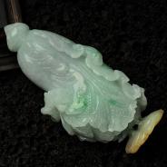 糯冰种三彩缅甸翡翠白菜手玩件