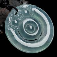 冰种晴水缅甸翡翠双龙如意挂件