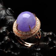 糯冰种紫罗兰缅甸翡翠镶玫瑰金戒指/胸坠