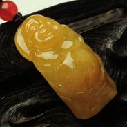 糯冰种黄翡缅甸翡翠站佛挂件