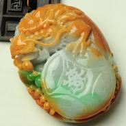细糯种三彩缅甸翡翠龙寿如意手玩件