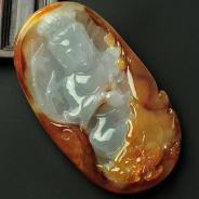 冰种红黄翡缅甸翡翠龙头观音挂件